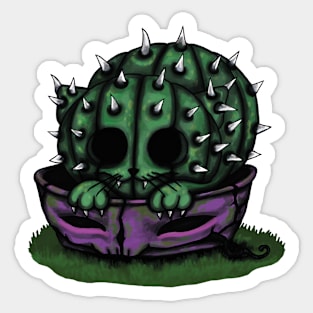 Cactus cat in purple pot Sticker